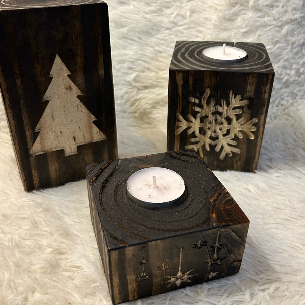 Rustic Brown Candle Holders Set